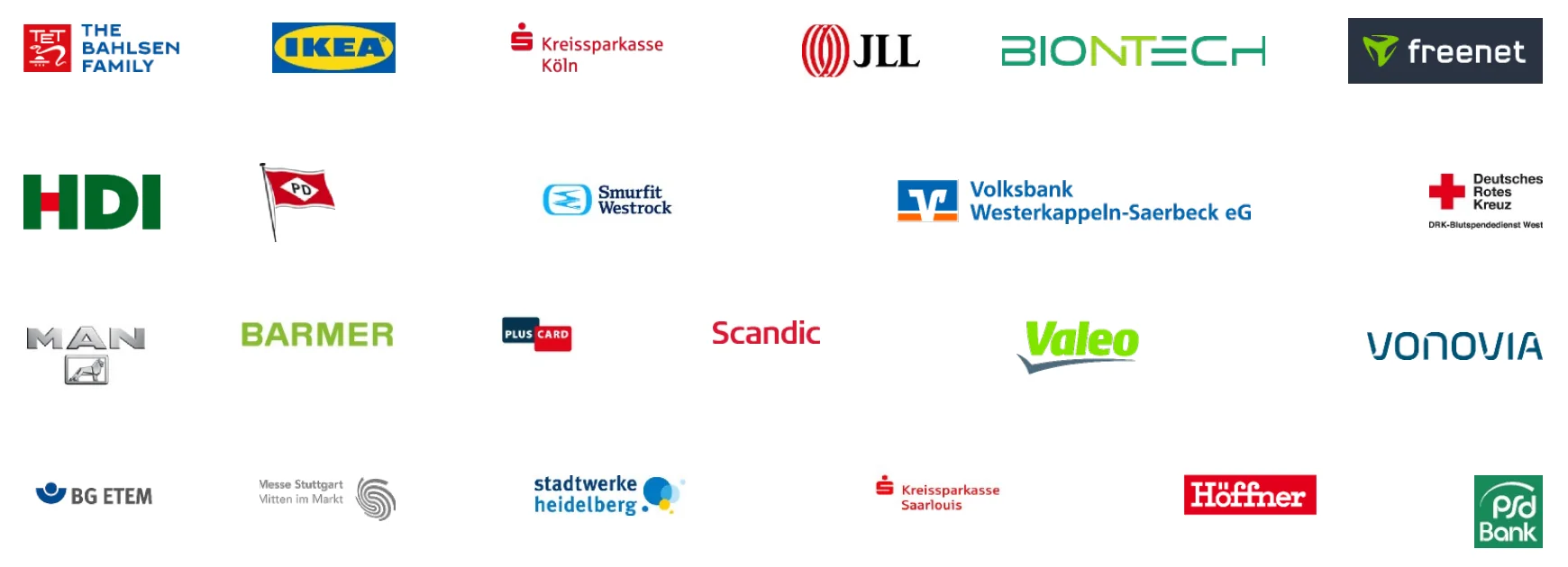 Kunden u. a. Bahlsen, IKEA, JLL, BioNTech, freenet, HDI, MAN, Barmer, Scandic, Valeo, Vonovia